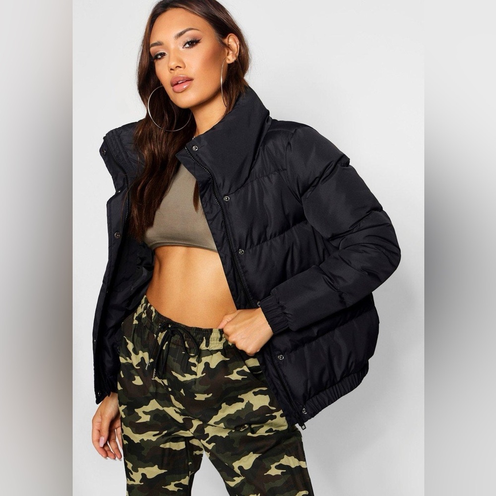Boohoo Black Cropped Puffer Jacket
